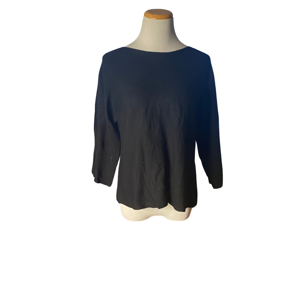 Eileen Fisher Black Cold Shoulder Knit Top Size SP - Picture 2 of 8